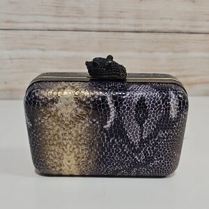 House Of Harlow 1960 Elegant Black and Gold Snake Print Clutch Bag